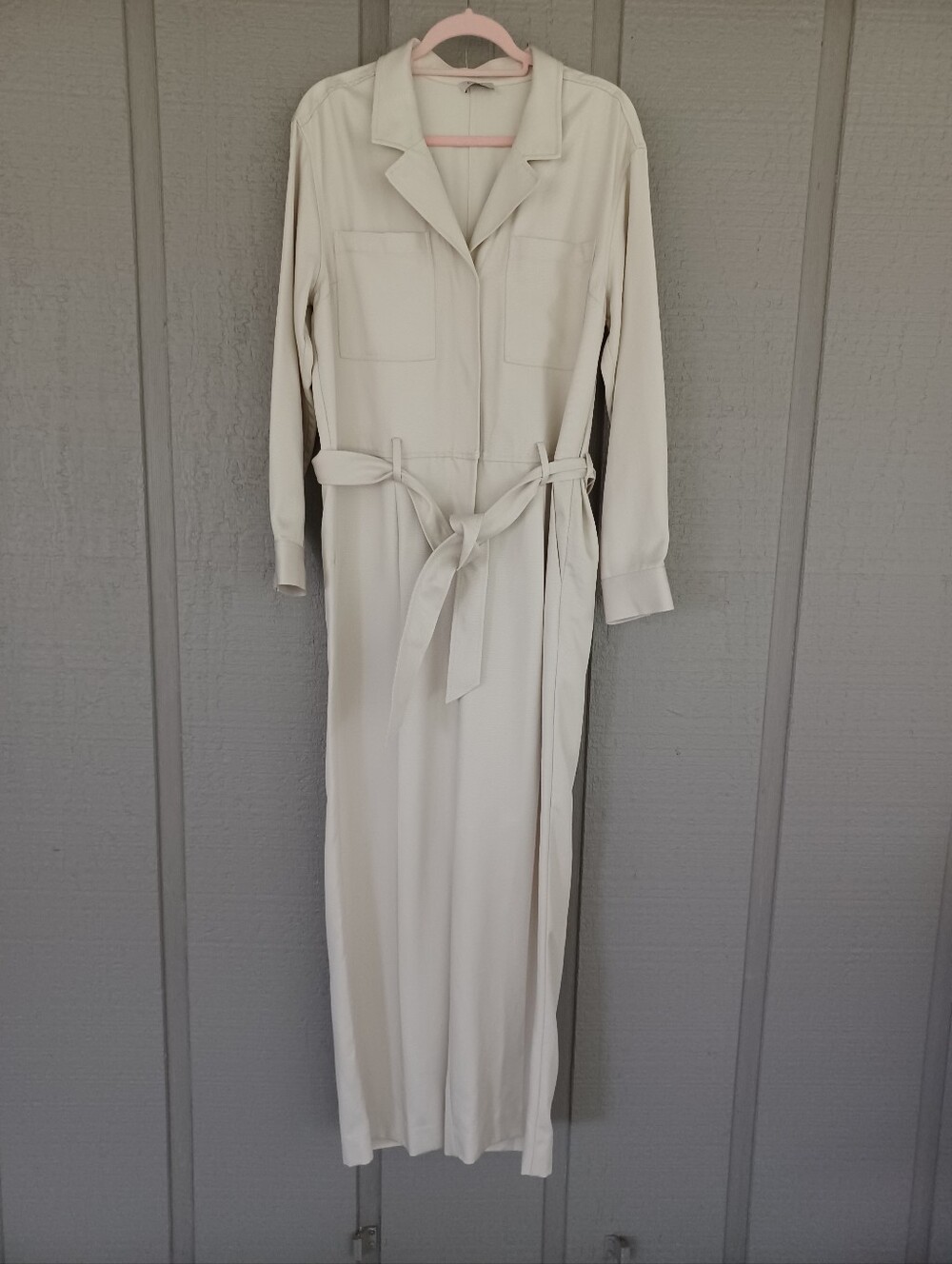 AYR The Neo Wide Leg Jumpsuit Size L Long Sleeve Lyocell Pockets Quiet Luxury